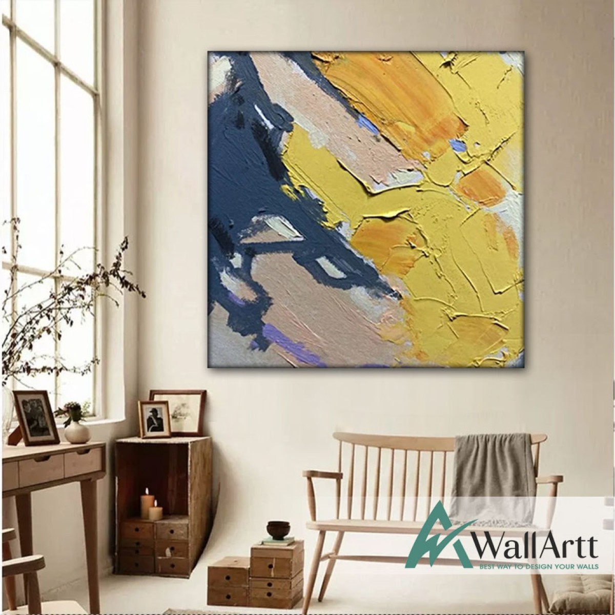 Abstract Yellow 3D Heavy Textured Partial Oil Painting